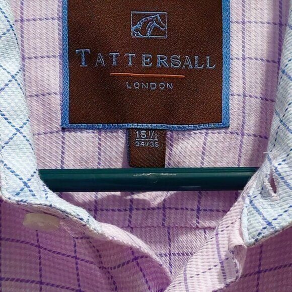 Tattersall London Long Sleeve Dress Button Shirt - 15.5  34/35 Pink with Purple - Picture 3 of 12